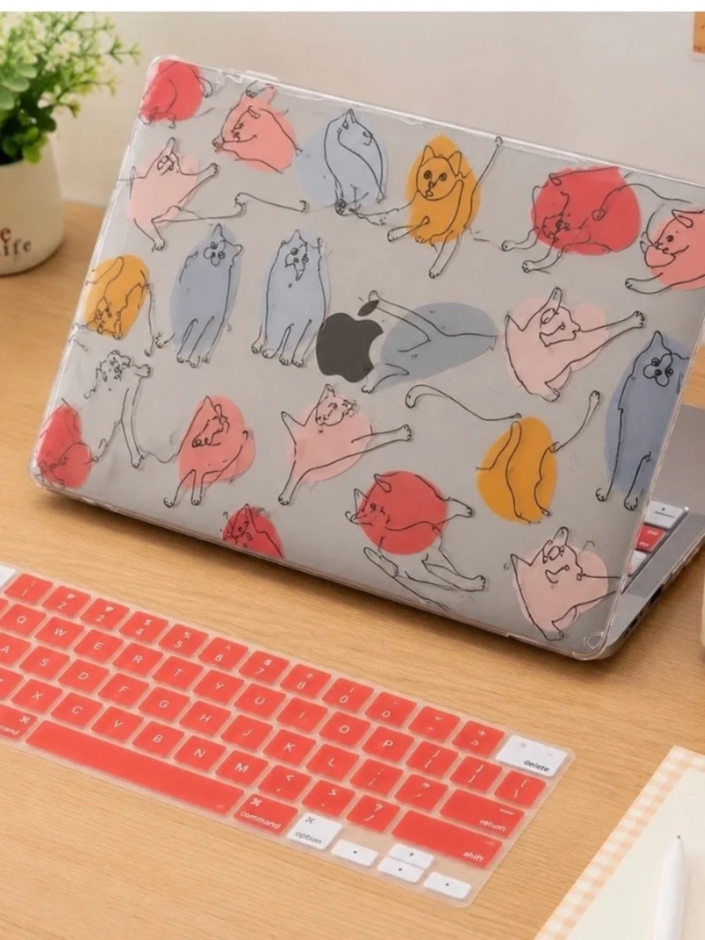 Apple MacBook Skin Case with Floral and Cat Designs - Multi-Color